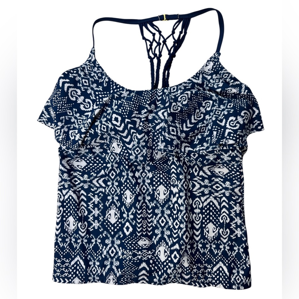 Catalina Women's Navy and White Print Tank Swim Tankini Top Large